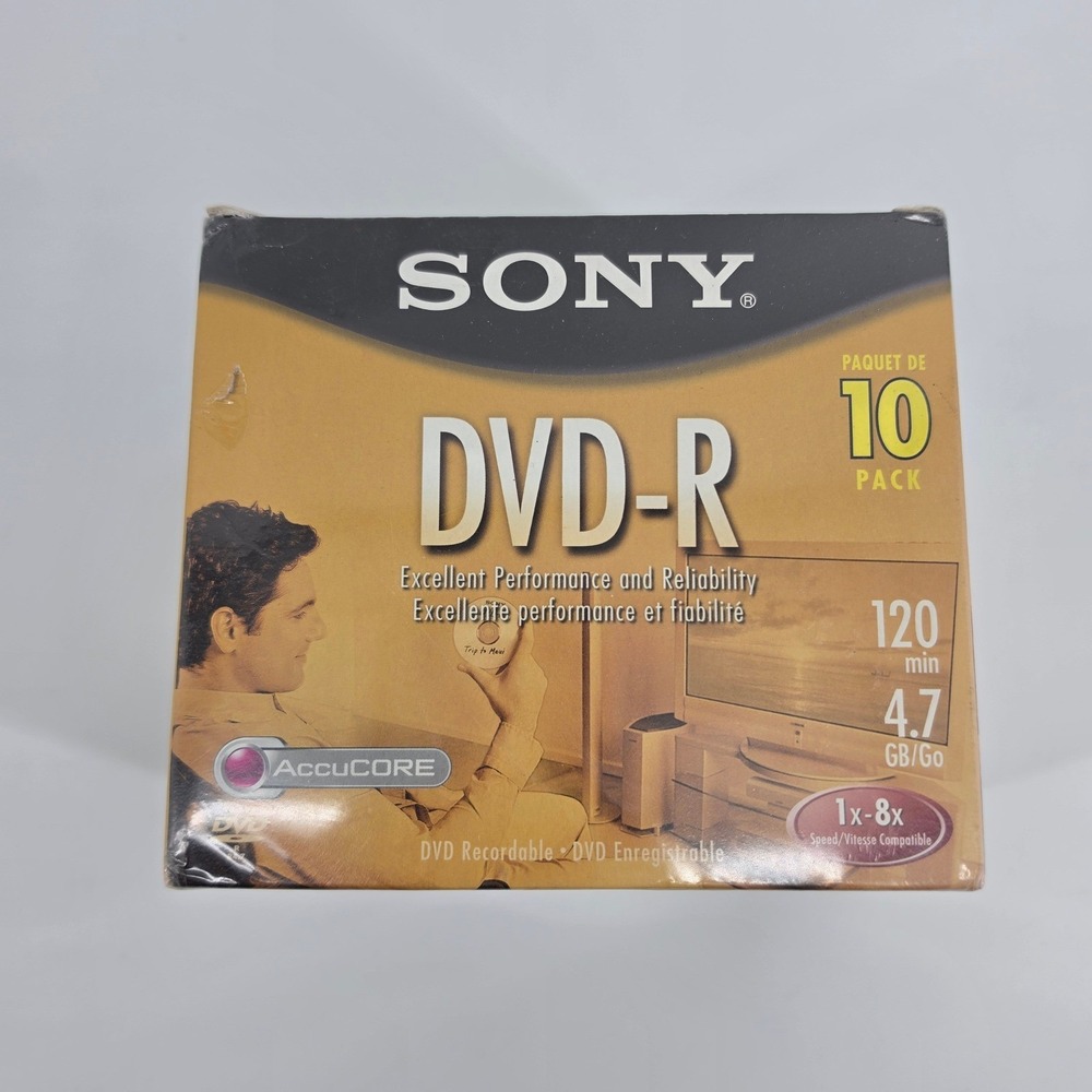 Sony DVD-R 10 Pack AccuCORE 4.7GB 120min 1x-8x Recordable Discs 10DMR47L3 Sealed